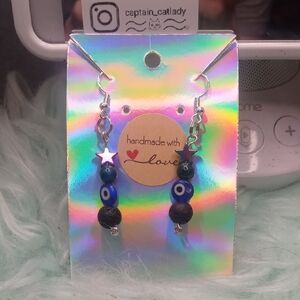 Handmade Love Blue and Black Earrings
